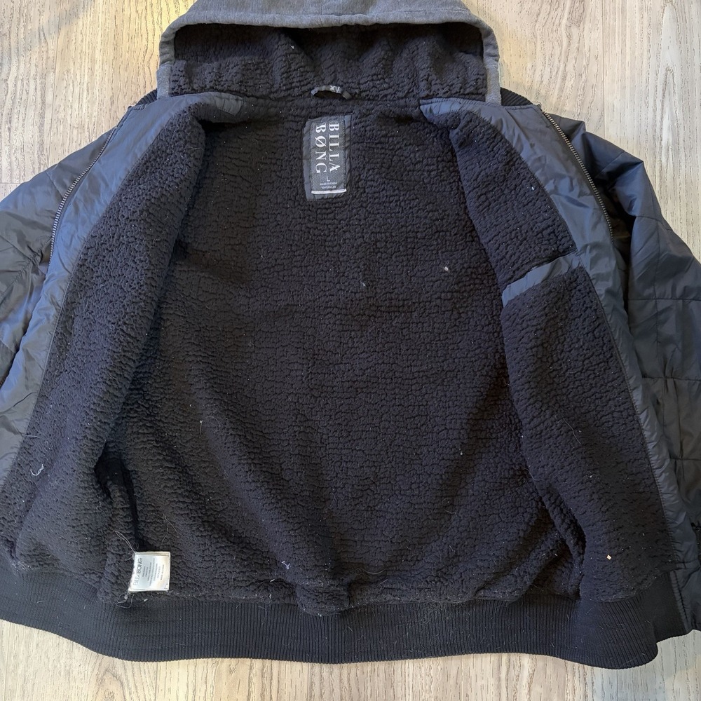 BILLABONG Windbreaker‎ Jacket Coat Sherpa Lined Hoodie Mens Large Pockets warm - Picture 5 of 10
